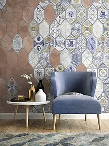 Background tile, Effect left_menu_crackleur , Color multicolor, Style patchwork,handmade, Glazed porcelain stoneware, 17x33 cm, Finish matte