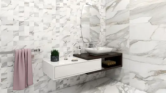 Mosaic effect tiles, Effect stone,other marbles, Color white, Glazed porcelain stoneware, 33x66 cm, Finish Honed