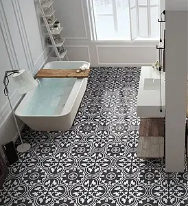 Background tile, Effect faux encaustic tiles, Color black & white, Glazed porcelain stoneware, 25x25 cm, Finish Honed