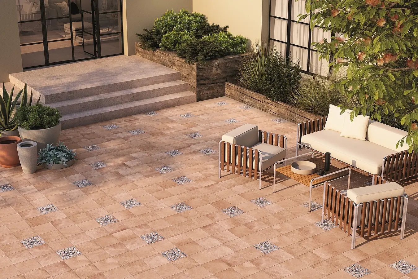 Background tile, Effect terracotta, Color pink, Glazed porcelain stoneware, 25x25 cm, Finish antislip