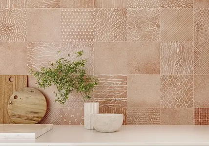 Background tile, Effect terracotta, Color pink, Style patchwork, Glazed porcelain stoneware, 25x25 cm, Finish antislip