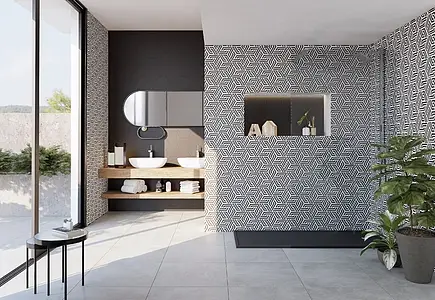 Background tile, Color black & white, Glazed porcelain stoneware, 22x25 cm, Finish Honed