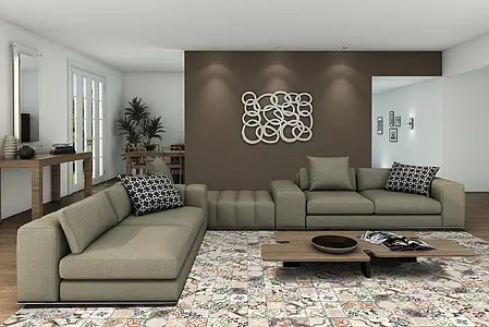 Background tile, Effect faux encaustic tiles, Color multicolor, Style patchwork, Glazed porcelain stoneware, 25x25 cm, Finish Honed