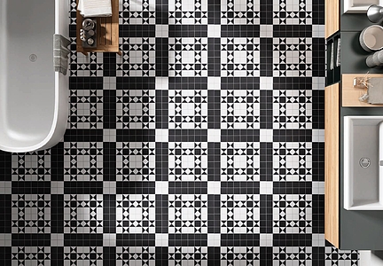 Background tile, Color black & white, Glazed porcelain stoneware, 25x25 cm, Finish Honed