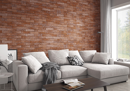 Background tile, Effect brick, Color brown, Glazed porcelain stoneware, 6x24.5 cm, Finish Honed