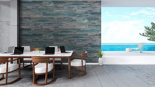 Background tile, Effect wood, Color navy blue, Glazed porcelain stoneware, 22x90 cm, Finish Honed
