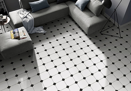 Background tile, Color black & white, Glazed porcelain stoneware, 25x25 cm, Finish Honed