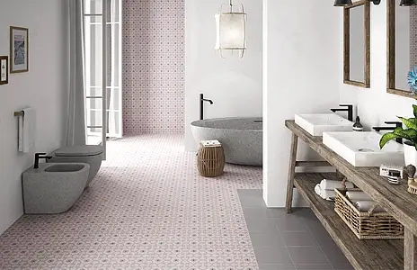 Background tile, Effect faux encaustic tiles, Color pink, Glazed porcelain stoneware, 25x25 cm, Finish Honed
