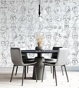 Background tile, Color black & white, Style patchwork, Glazed porcelain stoneware, 25x25 cm, Finish Honed