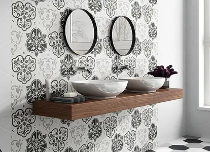 Grundflise, Farve sort-hvid, Glaseret porcelænsstentøj, 22x25 cm, Overflade Sleben