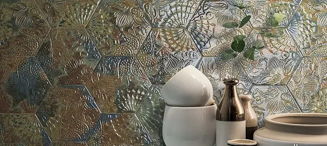 Background tile, Color grey,brown, Glazed porcelain stoneware, 22x25 cm, Finish 3D