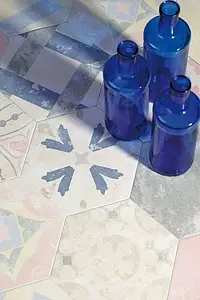 Background tile, Effect faux encaustic tiles, Color multicolor, Style patchwork, Glazed porcelain stoneware, 22x25 cm, Finish Honed