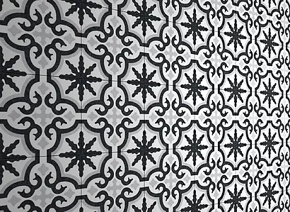 Carrelage, Effet imitation carreaux de ciment, Teinte grise, Grès cérame émaillé, 25x25 cm, Surface mate