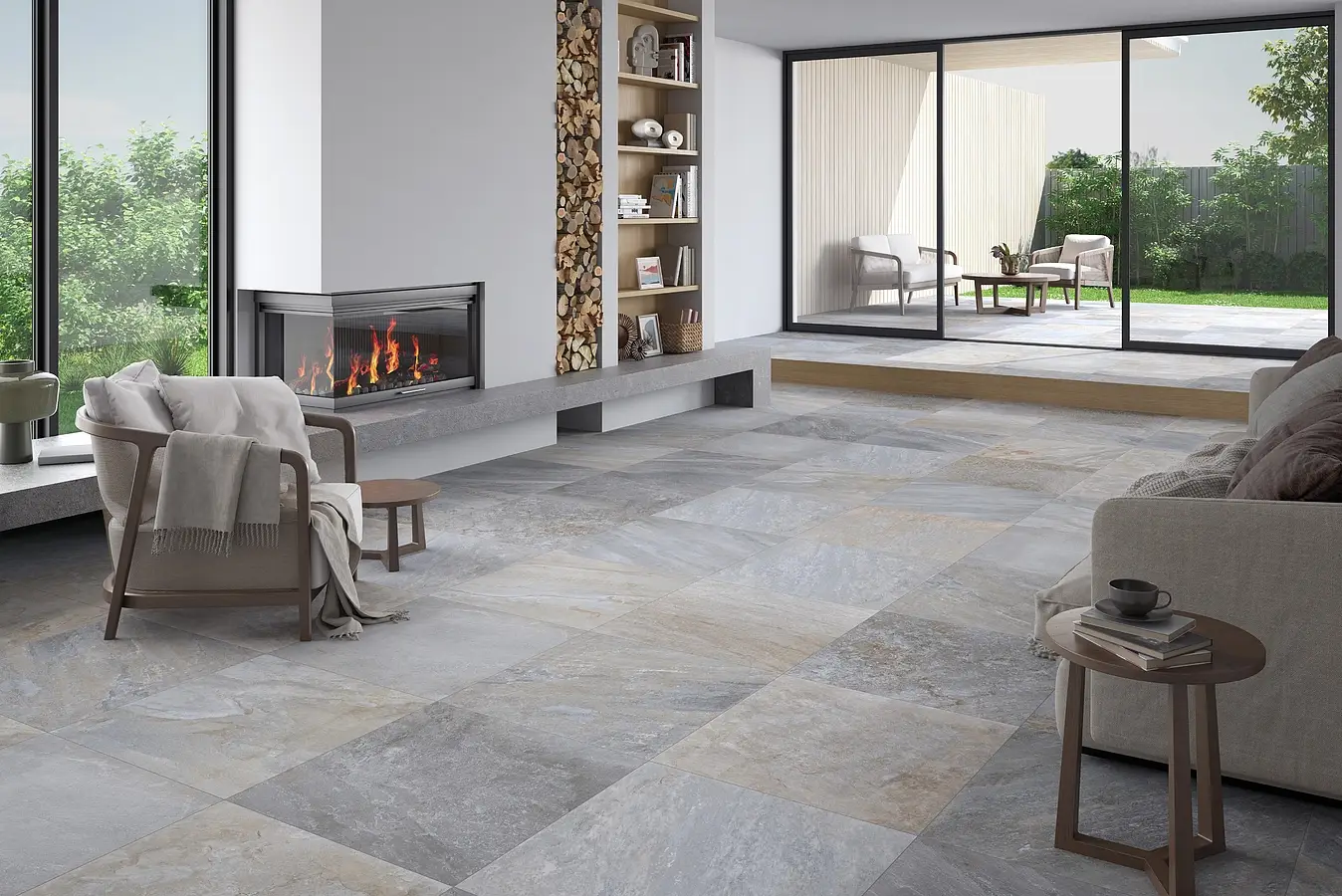 Background tile, Effect other stones, Color beige,grey, Glazed porcelain stoneware, 66x66 cm, Finish antislip