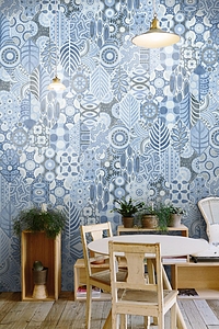 Background tile, Color sky blue, Style patchwork, Glazed porcelain stoneware, 17x33 cm, Finish matte