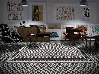 Decorative piece, Color black & white, Glazed porcelain stoneware, 25x25 cm, Finish Honed