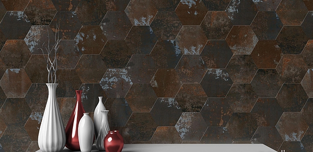 Bakgrundskakel, Textur metall, Färg brun, Glaserad granitkeramik, 22x25 cm, Yta matt
