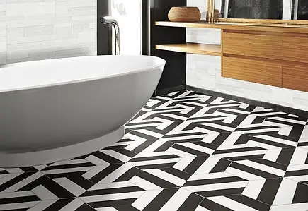 Background tile, Color black & white, Glazed porcelain stoneware, 22x25 cm, Finish matte