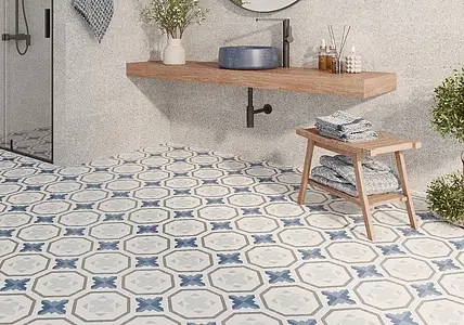 Background tile, Effect faux encaustic tiles, Color sky blue, Glazed porcelain stoneware, 25x25 cm, Finish antislip