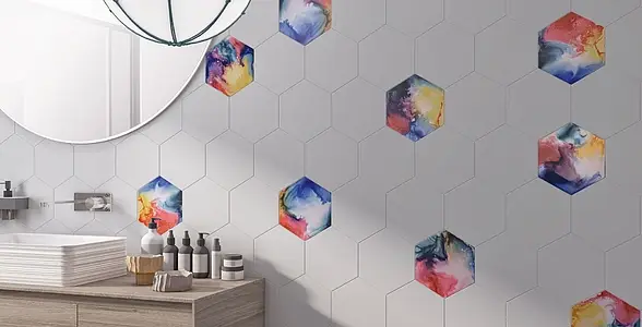 Bakgrunnsflis, Farge flerfarget, Stil patchwork, Glasert porselenssteintøy, 22x25 cm, Overflate matt