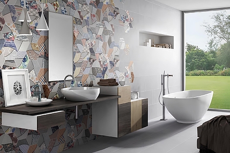 Background tile, Color multicolor, Style patchwork, Glazed porcelain stoneware, 22x25 cm, Finish Honed