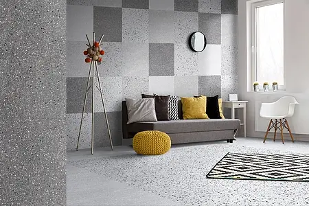 Basistegels, Effect terrazzo look, Kleur grijze, Geglazuurde porseleinen steengoed, 66x66 cm, Oppervlak mat