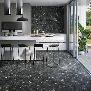 Bakgrundskakel, Textur cementmosaik, Färg svart, Glaserad granitkeramik, 66x66 cm, Yta matt