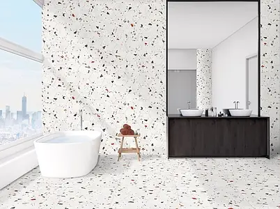 Effect terrazzo, Color white, Background tile, Glazed porcelain stoneware, 22x25 cm, Finish matte 