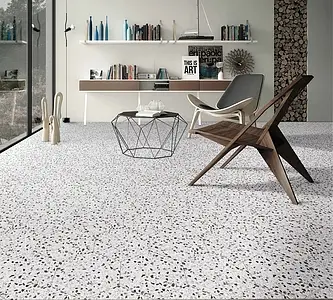 Background tile, Effect terrazzo, Color white, Glazed porcelain stoneware, 22x25 cm, Finish matte