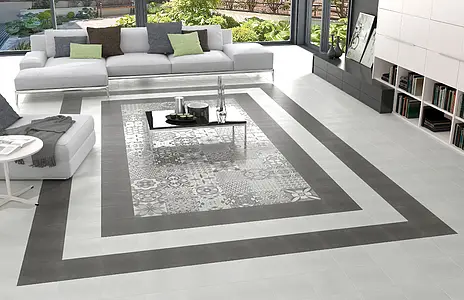 Carrelage, Effet imitation carreaux de ciment, Teinte noir et blanc, Style patchwork, Grès cérame émaillé, 25x25 cm, Surface Satinée
