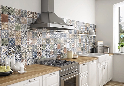 Background tile, Effect faux encaustic tiles, Color multicolor, Style patchwork, Glazed porcelain stoneware, 25x25 cm, Finish Honed