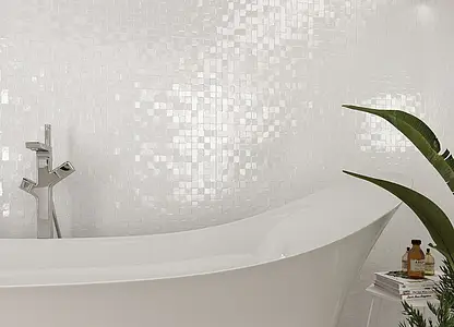 Mosaico, Effetto unicolore, Colore bianco, Ceramica, 40x40 cm, Superficie lucida