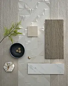 Grundflise, Effekt beton, Farve hvid, Keramik, 31.6x100 cm, Overflade 3D