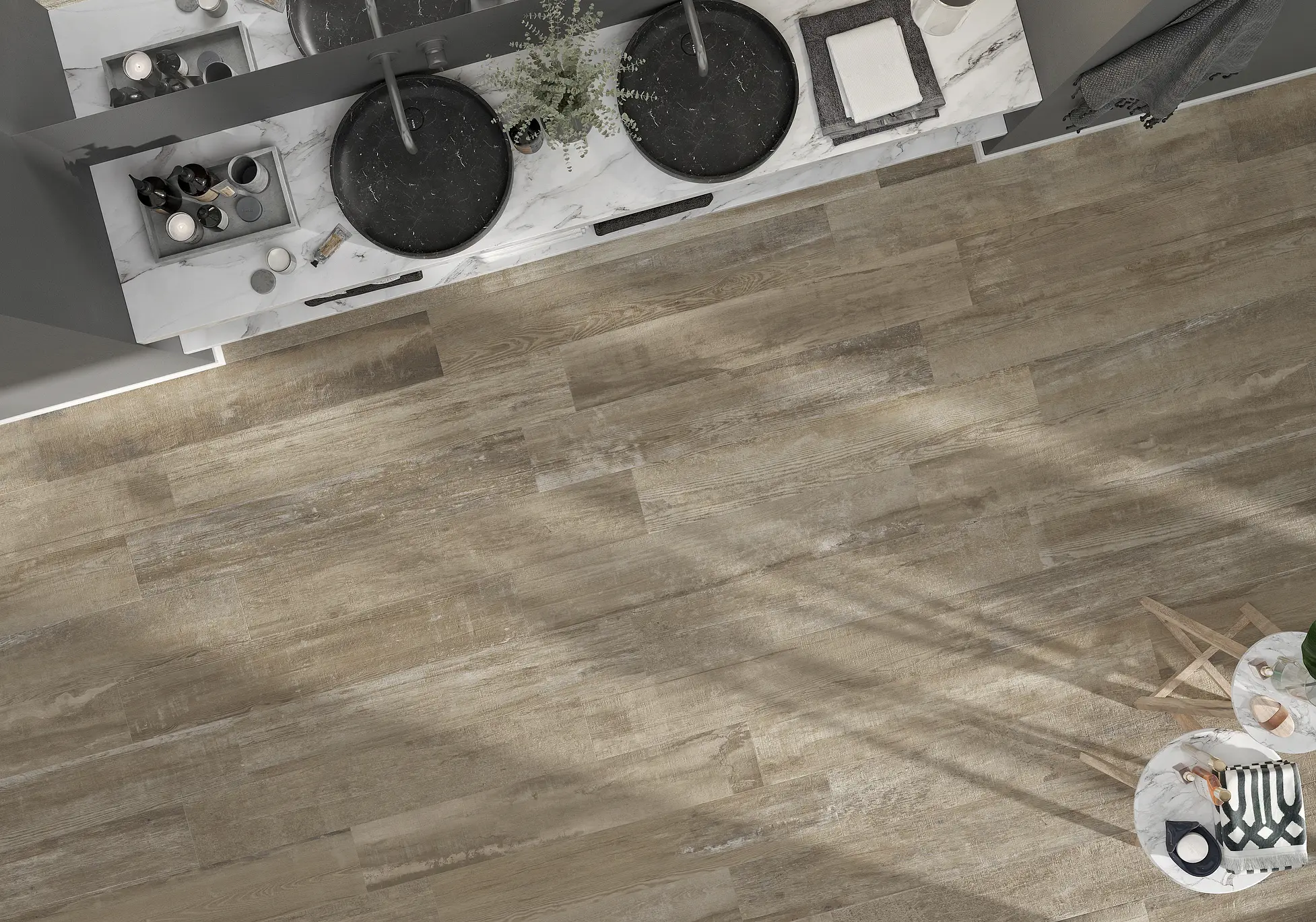 Background tile, Effect wood, Color brown, Glazed porcelain stoneware, 20x120 cm, Finish antislip