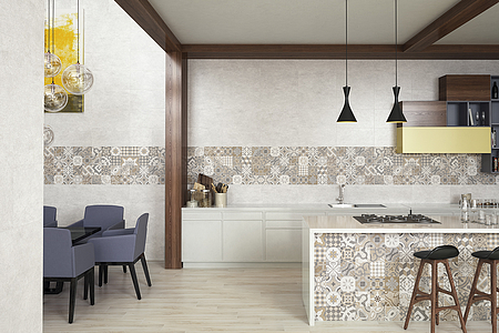 Background tile, Color beige, Style patchwork, Ceramics, 31.6x100 cm, Finish matte