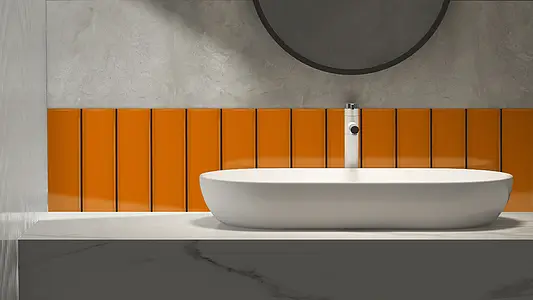 Background tile, Effect unicolor, Color orange, Ceramics, 9.9x30 cm, Finish glossy