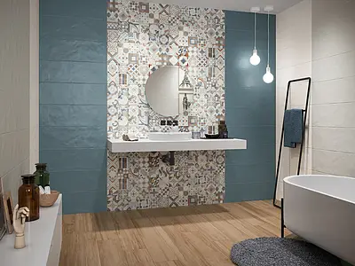 Effect faux encaustic tiles, Color navy blue,grey,brown,multicolor, Style patchwork, Background tile, Ceramics, 25x75 cm, Finish matte 
