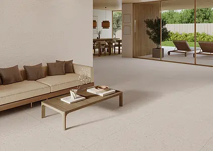 Background tile, Effect terrazzo, Color white, Glazed porcelain stoneware, 90x90 cm, Finish antislip