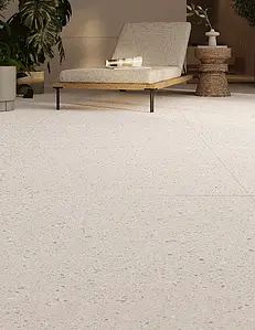 Background tile, Effect terrazzo, Color white, Glazed porcelain stoneware, 90x90 cm, Finish antislip
