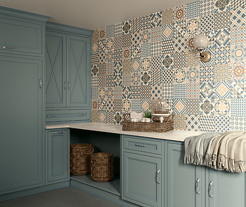 Grundflise, Effekt marokkanske fliser, Farve marineblå,beige,med flere farver, Stil patchwork, Glaseret porcelænsstentøj, 33.3x33.3 cm, Overflade mat