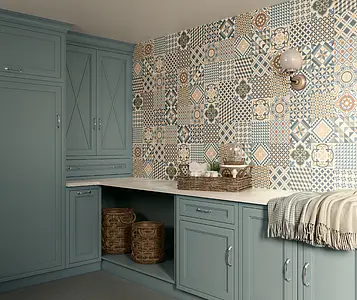 Effekt marokkanske fliser, Farve marineblå,beige,med flere farver, Stil patchwork, Grundflise, Glaseret porcelænsstentøj, 33.3x33.3 cm, Overflade mat