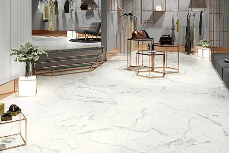 Grundflise, Effekt anden marmor, Farve hvid, Glaseret porcelænsstentøj, 90x90 cm, Overflade mat