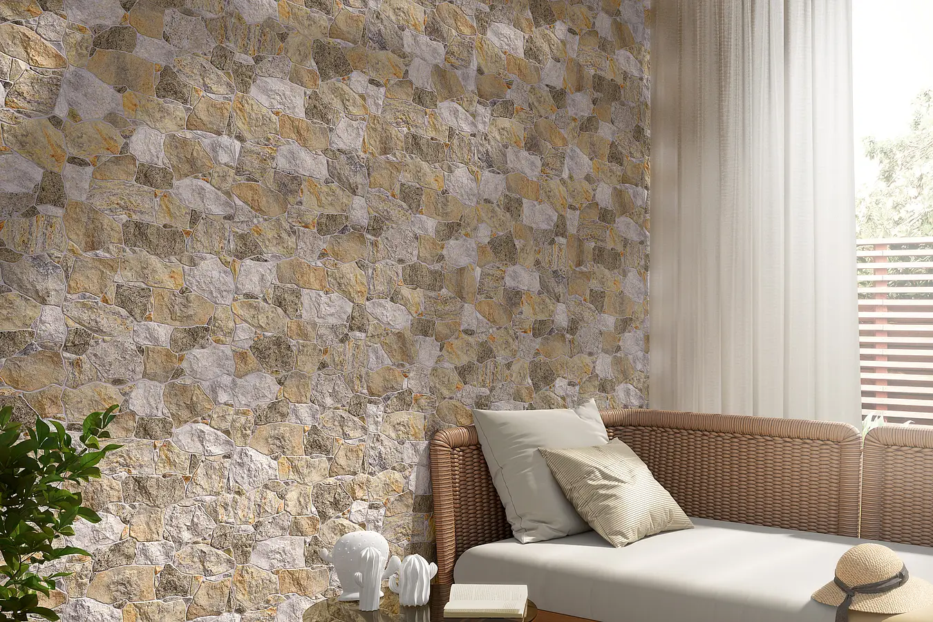 Mosaic effect tiles, Effect other stones, Color yellow,beige,grey, Ceramics, 34x50 cm, Finish antislip