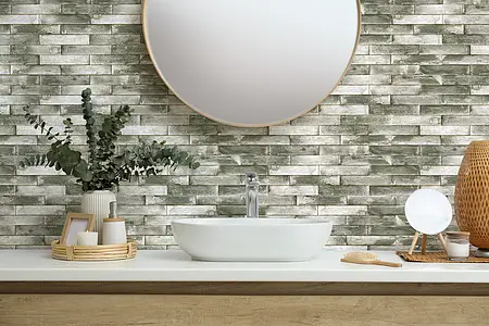 Background tile, Color green, Ceramics, 5x25 cm, Finish matte