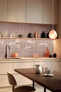 Background tile, Effect unicolor, Color pink, Style zellige, Ceramics, 13x13 cm, Finish glossy