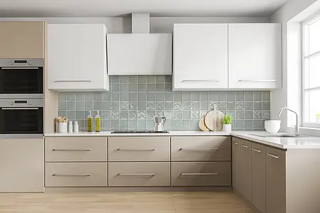 Background tile, Effect unicolor, Color green, Style zellige, Ceramics, 13x13 cm, Finish glossy