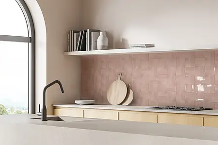 Background tile, Effect unicolor, Color pink, Style zellige, Ceramics, 13x13 cm, Finish glossy