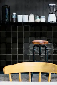 Background tile, Effect unicolor, Color black, Style zellige, Ceramics, 13x13 cm, Finish glossy