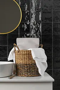Background tile, Effect unicolor, Color black, Style zellige, Ceramics, 13x13 cm, Finish glossy