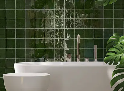 Background tile, Effect unicolor, Color green, Style zellige, Ceramics, 13x13 cm, Finish glossy